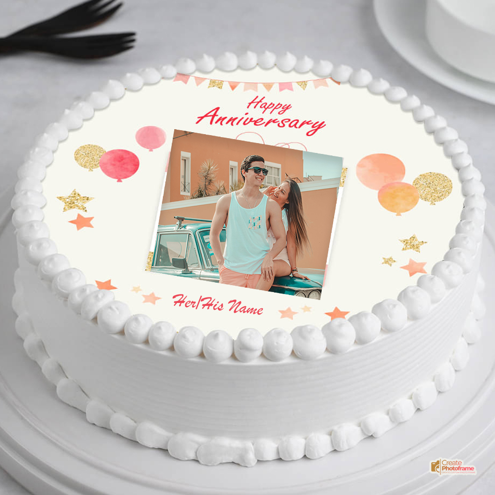 Wedding Anniversary Cake With Custom Name And Photo Editor