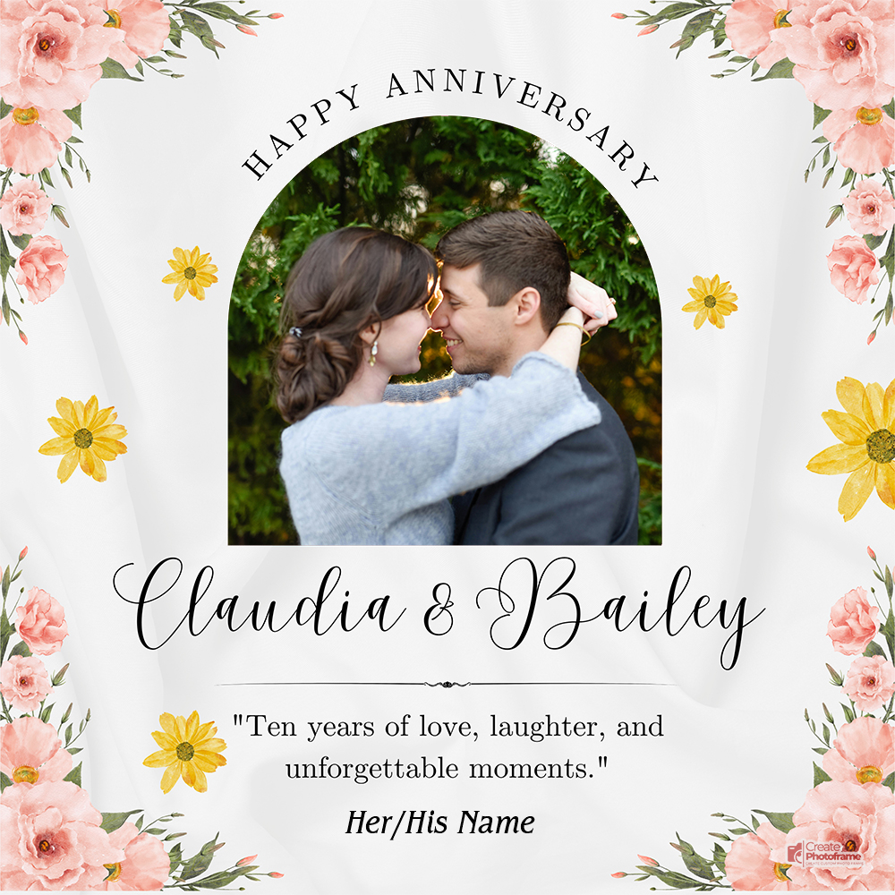 Create Marriage Anniversary Card With Couple's Name And Photo