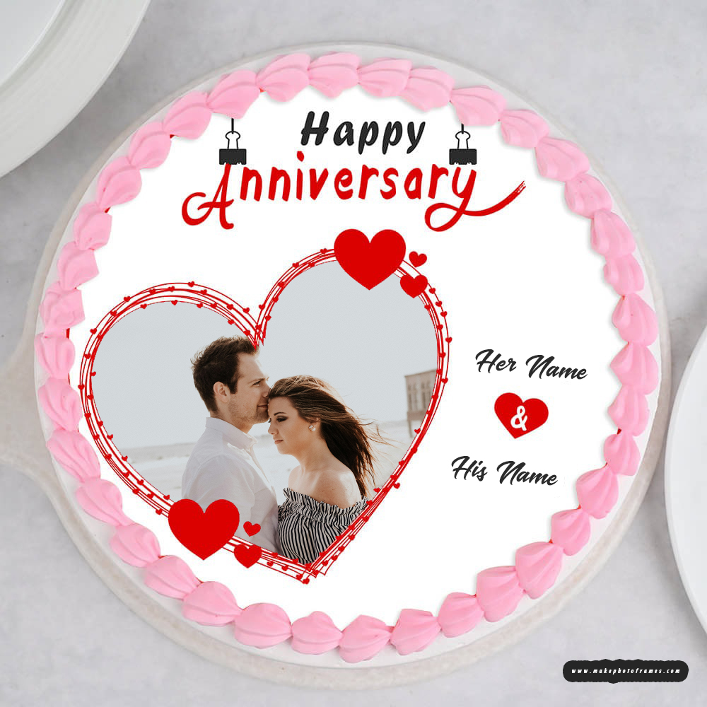 Happy Anniversary Cake With Custom Name And Photo